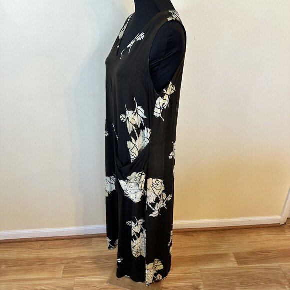 Senada Womens Brown Tropical Maxi Dress Shift Medium Sleeveless Pockets Batik - Picture 5 of 11